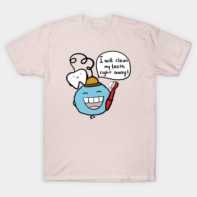 Blue Bubble and Molar (How do I brush my teeth?) Book Character T-Shirt by Happimola